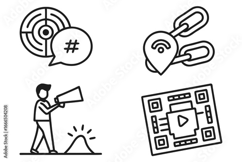 Line Icon Set – Hashtag, @Mention, Link, QR, Location, Live, SVG