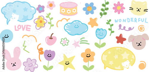 Cute Colorful Flower Stickers – Plant, Bloom, Garden, Cartoon, Spring, Summer, Nature, Kawaii, Minimal, Fun, Doodle, Kids, Illustration, Icon, Vector, Hand-Drawn, Sweet, Decorative