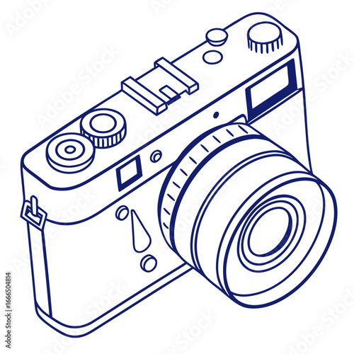 Camera Line Icon – Minimal Compact Camera Outline with Lens, Vector SVG