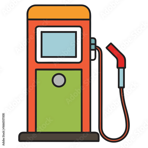 Colorful cartoon gas pump with hose and nozzle