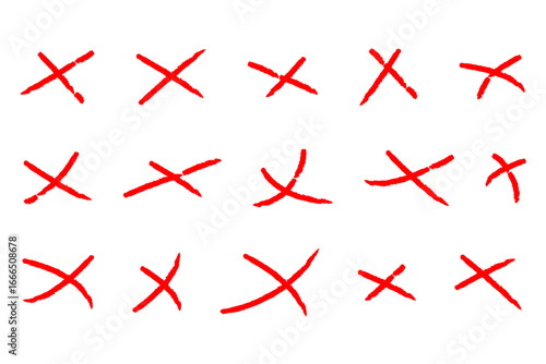 Brush stroke cross. Hand drawn Doodle brush cross, ban, refusal. Marker sketch. Highlighting text and important objects.  Stock vector illustration isolated on white background.