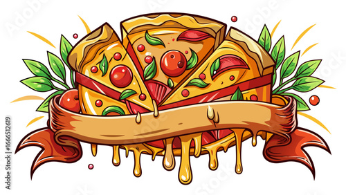 Pepperoni pizza banner ad bursts with color, melted cheese stretches, iconic slices radiate warmth, playful yet elegant design captures craving, timeless illustration uniting appetite with artful comp