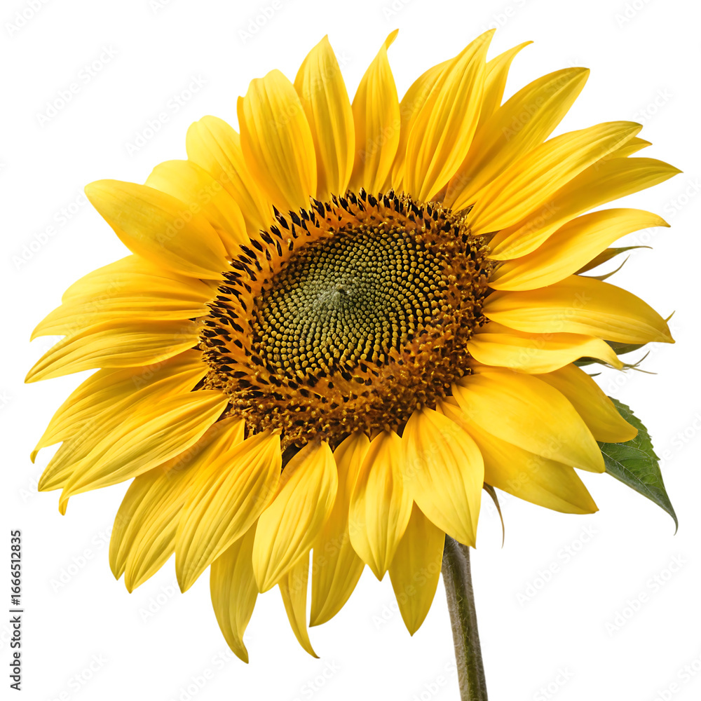 Fototapeta premium Bright yellow sunflower head isolated on transparent background