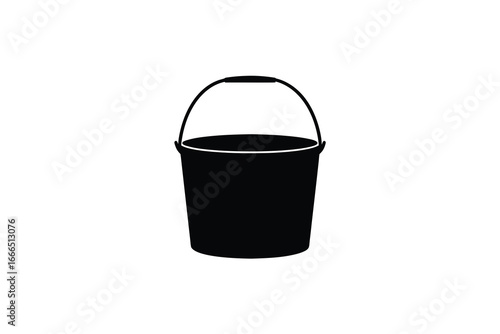 A simple black bucket with a handle on a white background silhouette