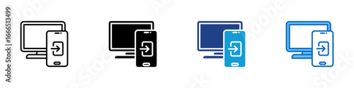 Cross Device Multiple Style Icon Vector Design - Monitor and smartphone with arrow, symbolizing responsive or cross-platform compatibility