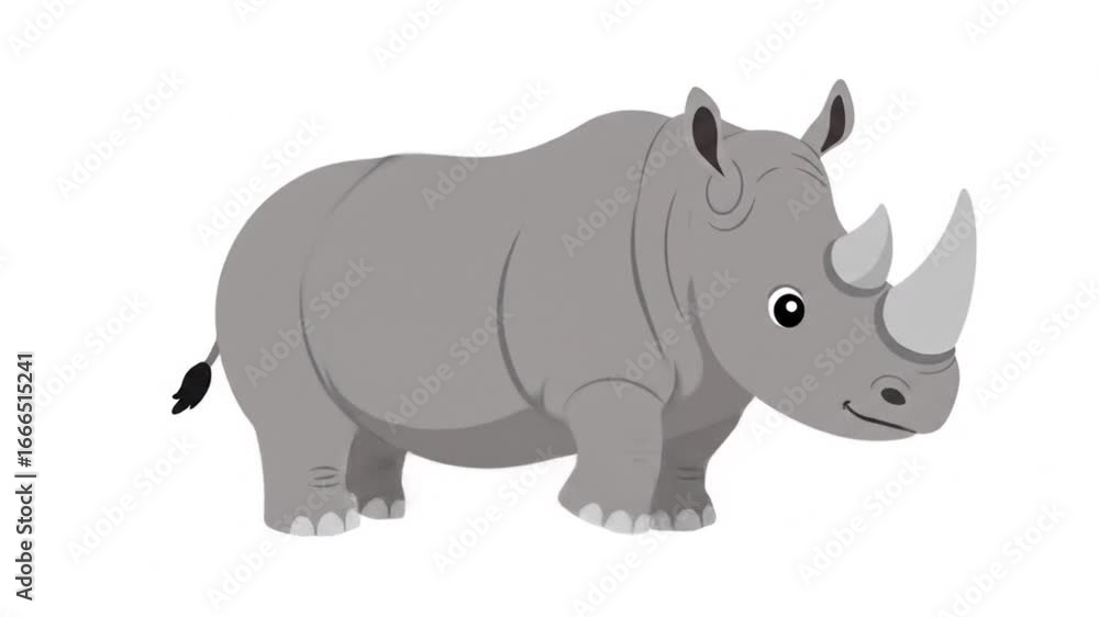 Cartoon Rhino Standing on White Background Static Shot Cartoon Rhino Standing on White Background Static Shot