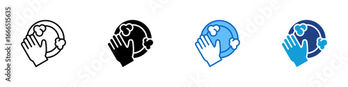 Hand Wash Multi Style Icon Vector Design - hand washing a plate with soap bubbles, representing cleanliness and hygiene
