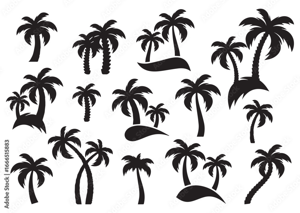 Fototapeta premium coconut tree vector illustration, black and white silhouette design