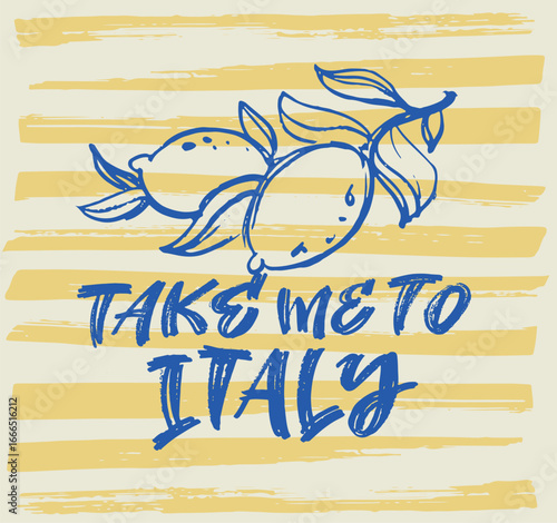 Italian  style postcard - cute hand drawn doodle lettering. T-shirt design, mug print.