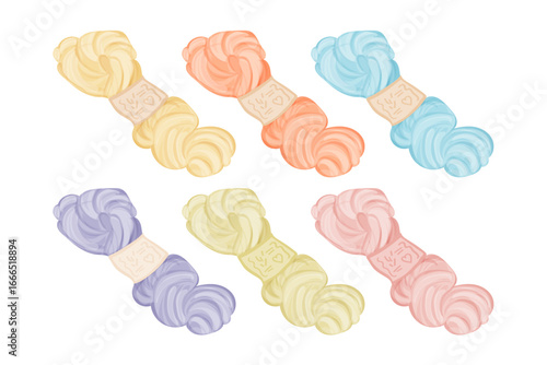 Wool skein for crochet, knitting. Vector isolate on white.Diferent colours set.