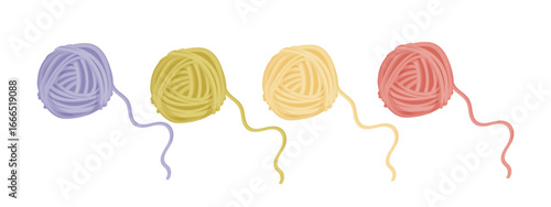 Wool for crochet, knitting. Skein, ball, bobbin. Flat vector isolate on white.