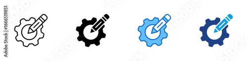 Customize Settings Multiple Style Icon Vector Design - Gear with pencil inside, symbolizing customization, setting adjustments, or editing system