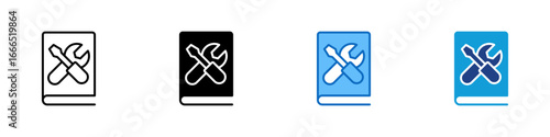 Manual Tools Multiple Style Icon Vector Design - Book with wrench and screwdriver, representing user manual or technical guide for system tools