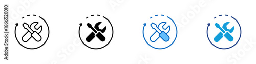 Update Tools Multiple Style Icon Vector Design - Circle arrow with tools, representing update, maintenance cycle, or tool refresh
