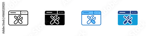 Web Tools Multiple Style Icon Vector Design - Browser window with crossed tools, symbolizing web-based utilities or online repair/config panel