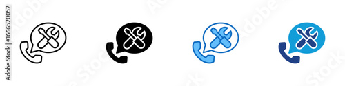 Call Support Off Multiple Style Icon Vector Design - Phone receiver with speech bubble containing wrench and screwdriver, symbolizing technical or tool-related customer support