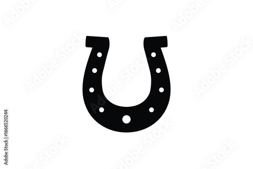 A black horseshoe with holes on a white background for luck and protection symbol silhouette
