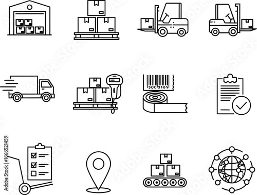 Logistics and shipping icon set for warehousing and delivery