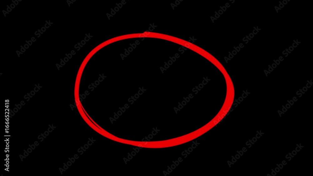 Hand-drawing oval frame circle animation black background, circle highlights with transparent background, Animated red circle drawn, marker pen style, Red circle spotted with arrow highlight