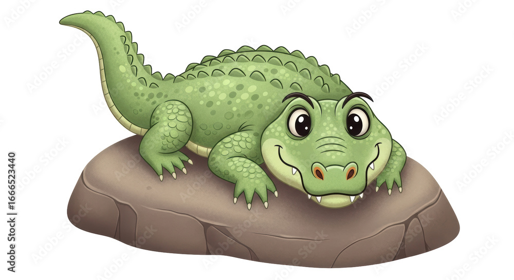 Fototapeta premium Isolated Cartoon Crocodile on Rock