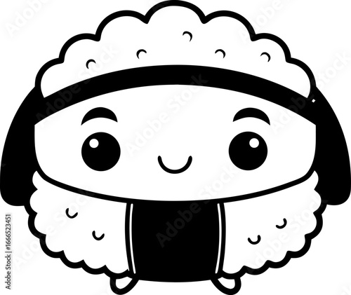 kawaii sushi  silhouette  vector black , white background