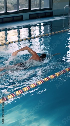 Skilled swimmer trains for competition in clear pool water