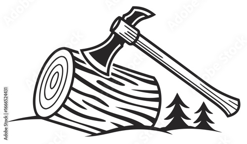 wood log icon or modern line symbol. Vector line art and icon design with bold outline. Black and white Pixel Perfect minimalistic symbol isolated white background. Silhouette simple thin sign