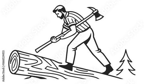 wood log icon or modern line symbol. Vector line art and icon design with bold outline. Black and white Pixel Perfect minimalistic symbol isolated white background. Silhouette simple thin sign