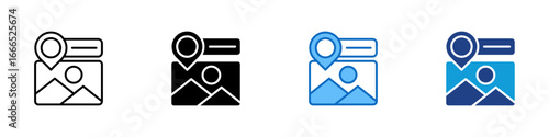 Photo Location Multiple Style Icon Vector Design - Image with a location pin, representing geotagged photos or location-based photography