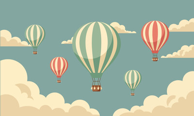 Fotobehang Luchtballon Vintage gestreepte luchtballonnen tussen wolken  © Robail