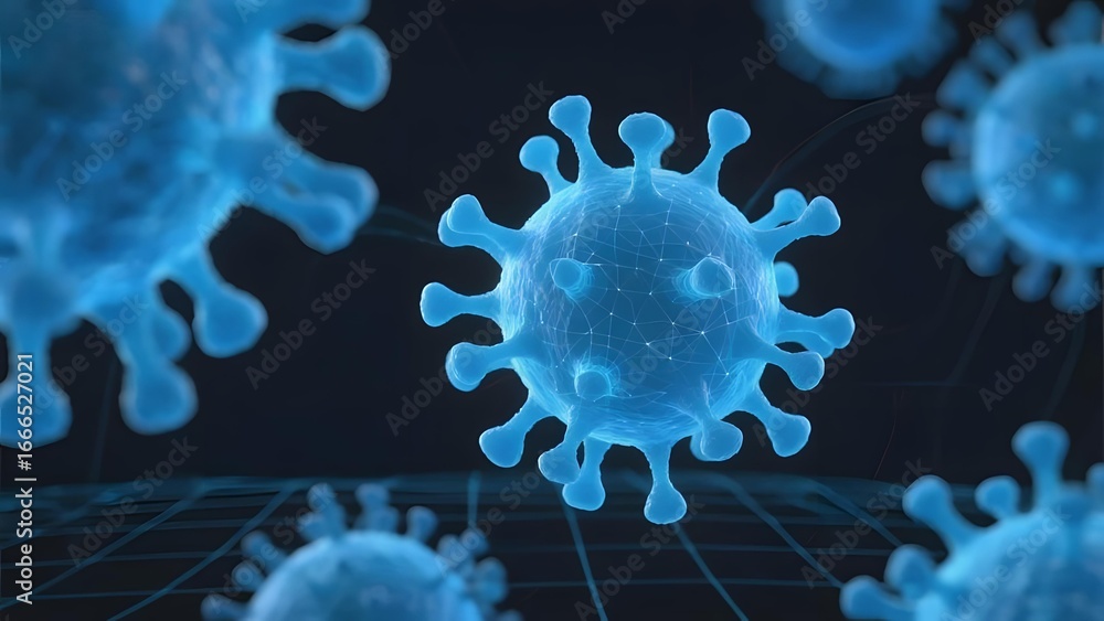 Fototapeta premium Microscopic View of Viral Particles on a Grid Background