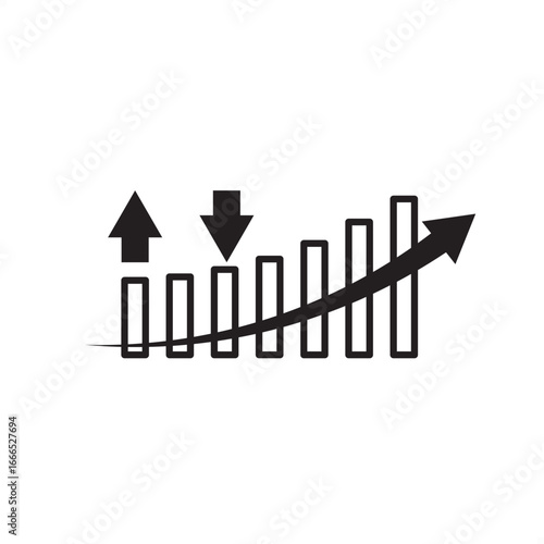 Minimal vector of bar chart with arrows showing derivatives, futures, options, hedging, speculation, market volatility, risk management, trading instruments, and financial contracts.