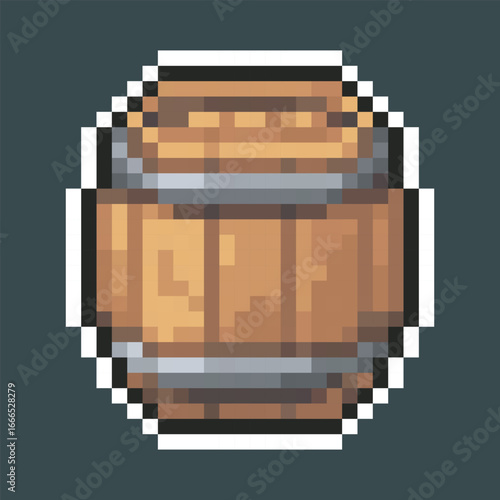 wooden barrel in pixel art style