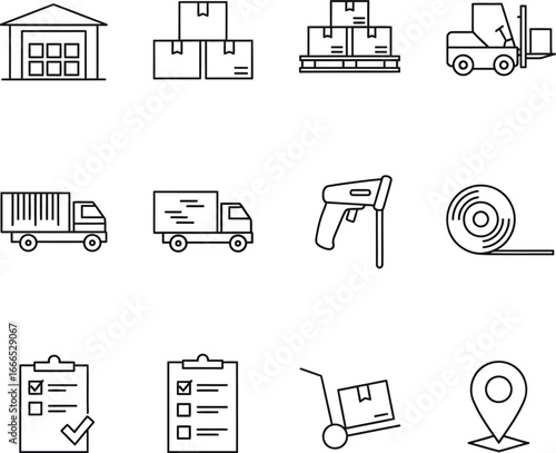 Logistics and delivery service icons for shipping and warehousing