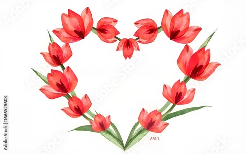 Wallpaper Mural concept of Parkinson's disease day , 11 april, Alzheimer awareness day, dementia diagnosis, memory loss disorder, heart shape and tulip flowers watercolor art in red and white color, cards, banner Torontodigital.ca
