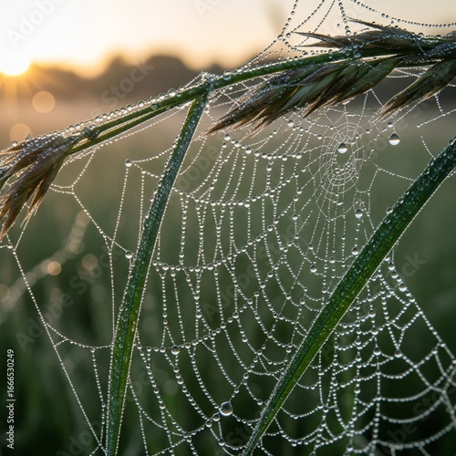 spider web with dew drops
