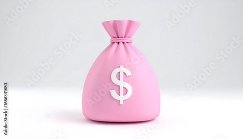 Pink Money Bag with Dollar Sign, 3D Render, Isolated.