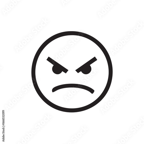 A line icon of an angry face emoji with furrowed brows.  