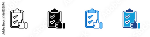 Task Like Multiple Style Icon Design Vector - Clipboard with tasks and thumbs up, indicating completed tasks or user satisfaction with assignments