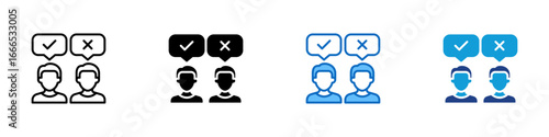 Opinion Choice Multiple Style Icon Design Vector - Two people expressing agreement or disagreement through check and cross symbols in speech bubbles