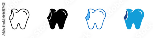 Decayed Tooth Multiple Style Icon Vector Design - tooth with a missing or chipped part, representing dental decay, tooth damage, and cavity problems