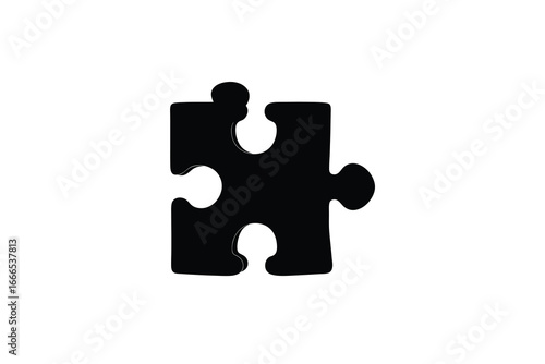 A black puzzle piece icon on a white background for problem solving concepts silhouette