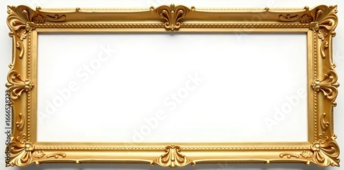Gilded ornate frame, white backdrop, blank space, ornate, luxury, decorative