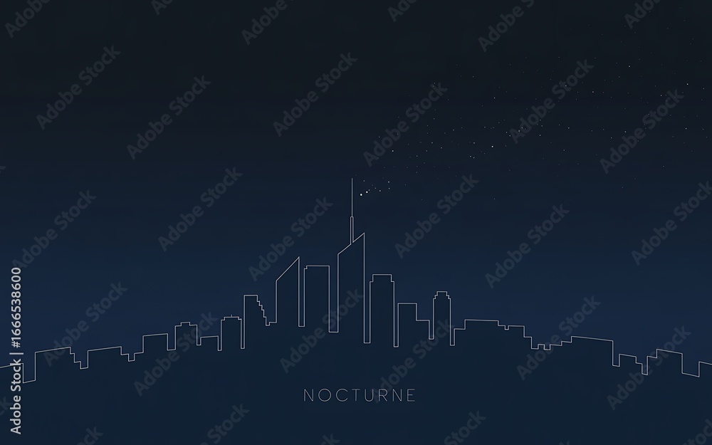 Fototapeta premium Modern city skyline at dusk with tall skyscrapers and a dark night sky