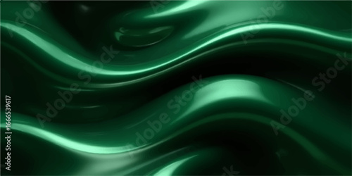 Green abstract background with smooth flowing texture and soft silk-like design