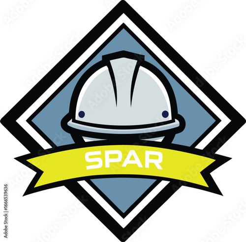 "Construction Badge Icon – Hard Hat with SPAR Banner in Diamond Frame"

