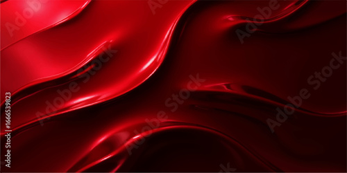 Red silk abstract background with smooth flowing waves and soft fabric texture