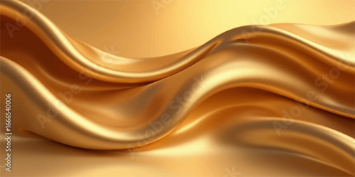 Soft golden satin fabric flows in a smooth, curved wave, creating an abstract, textured background with shades of yellow and brown