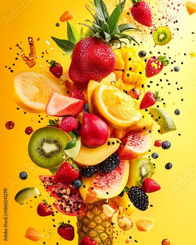 Healthy fruit pattern background for wallpaper or decorative use. Includes colorful, fresh fruits