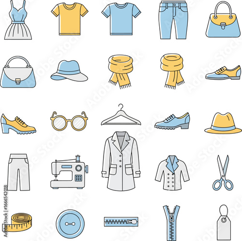 Collection of cartoon clothing and accessories illustrations